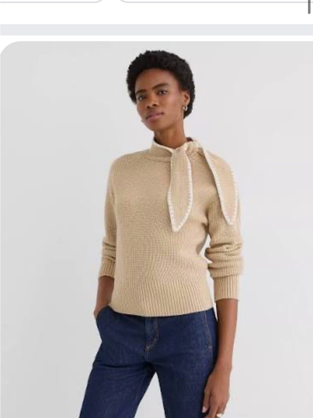 Ann Taylor loft contrast tie neck sweater xs petite